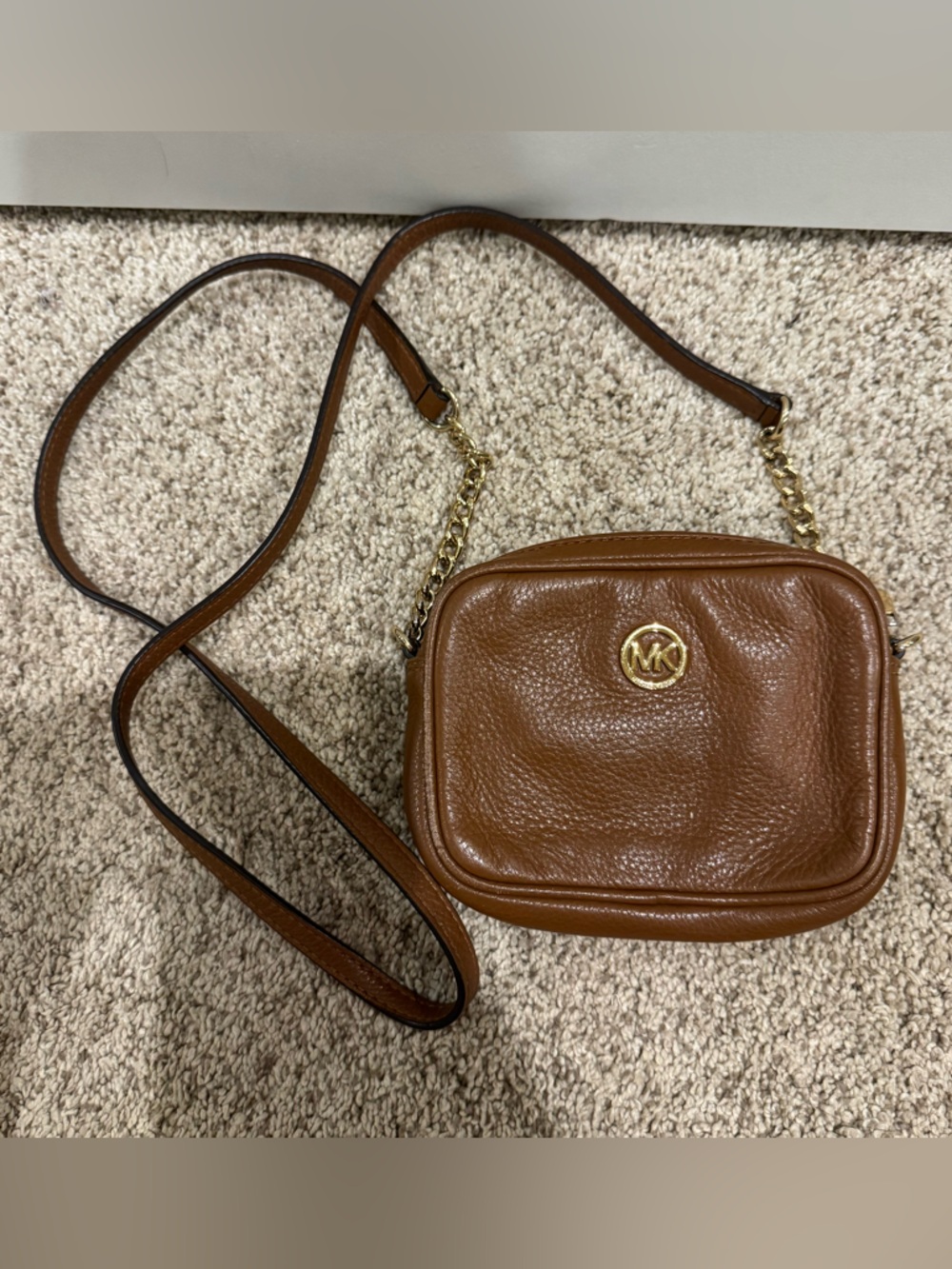 Michael Kors Brown Leather Crossbody Bag with Gold Hardware